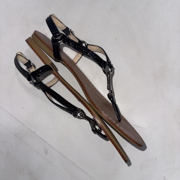 Coach Rue Black Patent Leather Flat Slingback Designer Thong Sandals 7.5 - Picture 9 of 14